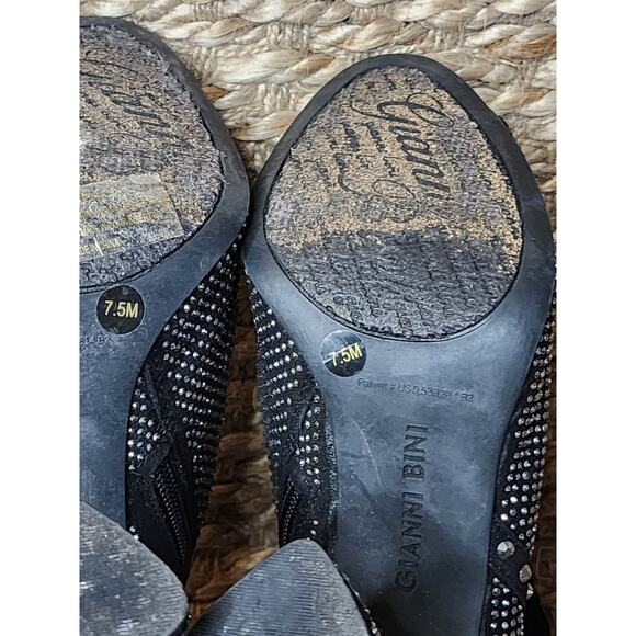 Gianni Bini Mareesha Black Silver Rhinestone Peep Toe Heeled Ankle Boots Sz. 7.5 - Picture 11 of 11